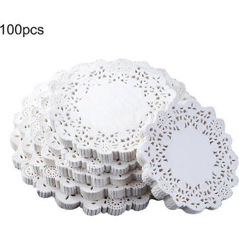 Lot de 100 napperons ronds en dentelle de papier, sets de table pour gâteaux, décorations de mariage et pâtisserie, plusieurs tailles disponibles (1/4)