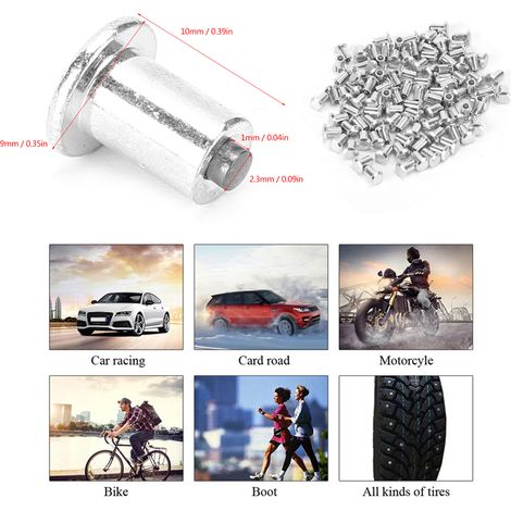 Lot de 100 goujons de roue antidérapants 8 x 10 mm (0,31 x 0,39 po) pour voiture, moto, quad et SSV (1/5)