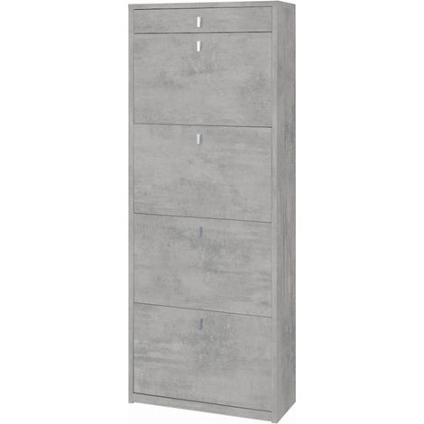 Zapatero de diseño moderno de 4 puertas con cajón para 20 pares de zapatos Cadre - Gris