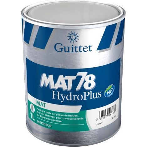 Guittet – Peinture acrylique mate 1L – Opacité maximale – Application facile – Pour murs et plafonds – Rendement 9m²/L