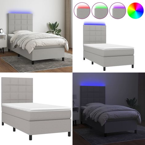 Sommier à lattes de lit et matelas et LED Gris clair 100x200 cm - Sommier Tapissier - Lit Plateforme - Lit Avec Led - Matelas À Ressorts Ensachés - Têted Lit Ajustable - Home & Living (1/5)