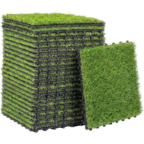 Lot de 22 pièces de gazon artificiel à clipser soi-même, haute densité de 25 mm, auto-drainant, adapté aux balcons et jardins. (1/5)