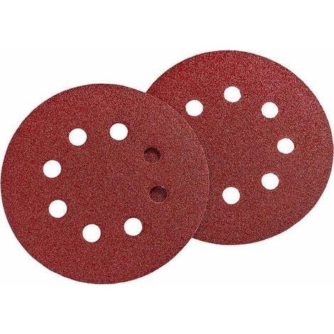 Lot de 50 disques abrasifs professionnels - 8 trous - Diamètre : 125 mm - Grain : 180 - Pour ponceuse excentrique - Feuilles abrasives - Papier abrasif (1/4)