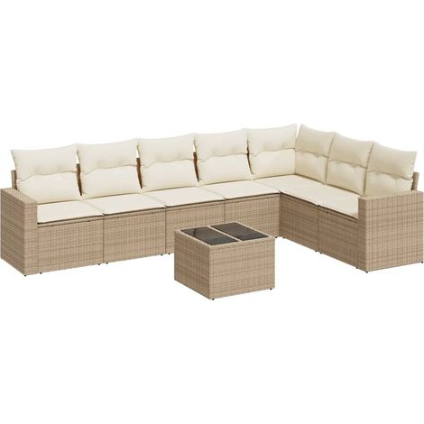 Salon de jardin avec coussins 8 pcs beige résine tressée (1/3)