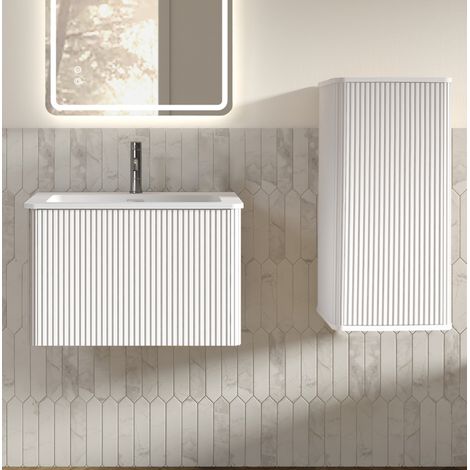 Mobile bagno con lavabo, set sospeso 60 cm, bianco con mobile laterale HAVRYA (1/5)