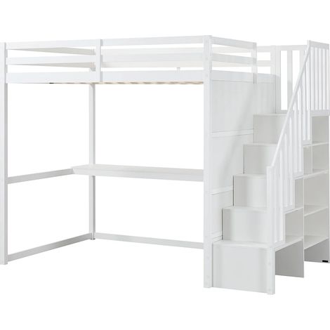 Letto a soppalco 140 x 190 cm Pino e MDF Bianco Con scrivania - MENIZI (1/5)