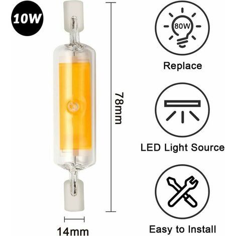 4 Stück R7S LED 78mm dimmbare Lampen 10W 230V, warmweiße LED-Lampe 3000K, 800LM COB-LED-Lampe, 360° Abstrahlwinkel, entspricht einer 80W Halogenlampe [Energieklasse A+] (1/4)