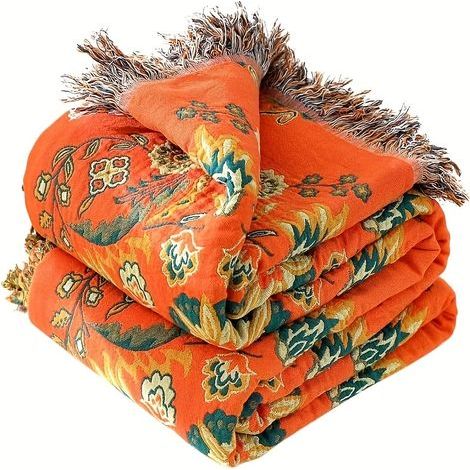 Couverture Légère en Gaze de Coton – Motif Floral, Jeté Polyvalent pour Canapé et Lit (1/5)