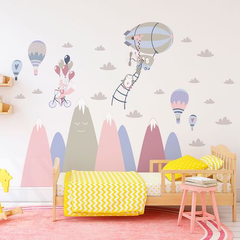 Stickers enfant montagnes scandinaves animaux ravis 60 x 90 cm (1/5)