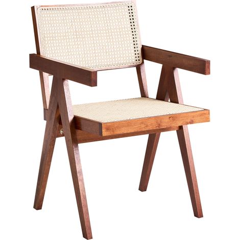 Chaise d'Appoint Moderne en Bois Dossier en Osier Meuble Salle à Manger Marron Westbrook