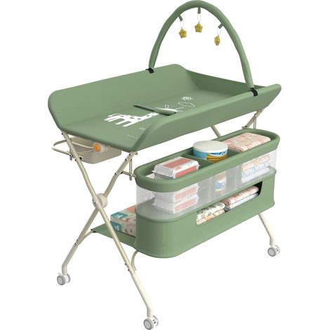Haloyo – Table à langer pliante avec panier de rangement – Hauteur réglable 83-91 cm – 4 roulettes pivotantes – Pliable et compacte