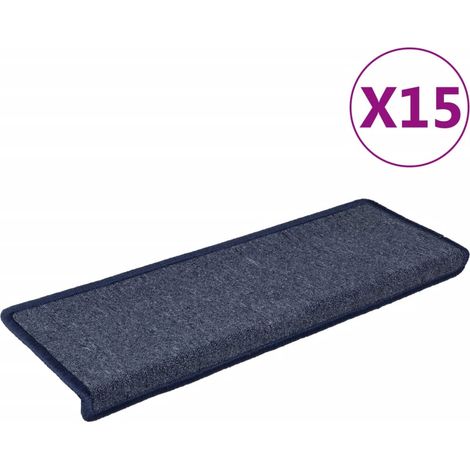 Tapis d'escalier 15 pcs，Marches d'escalier 65 x 21 x 4 cm Gris foncé et bleu Bord rectangulaire CFW886165 (1/5)