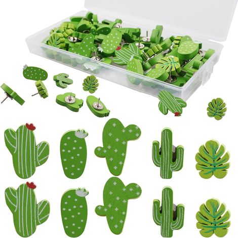 CCYKXA 30 Pieces Wooden Cactus Push Pins, Cork Board Wall Pins, Decorative Cactus Shaped Push Pins, Cute Thumbtacks for Pinboards, Office, Organization and Decoration (1/5)