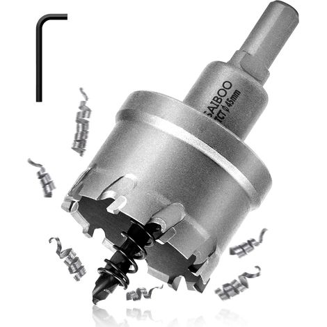 45mm Foret de Scie Cloche en Métal, Coupeur de Trou de Dents en Carbure de Tungstène avec Foret Pilote pour L'acier Inoxydable, Le Métal, au Fer, à L'aluminium et au Laiton (1/5)