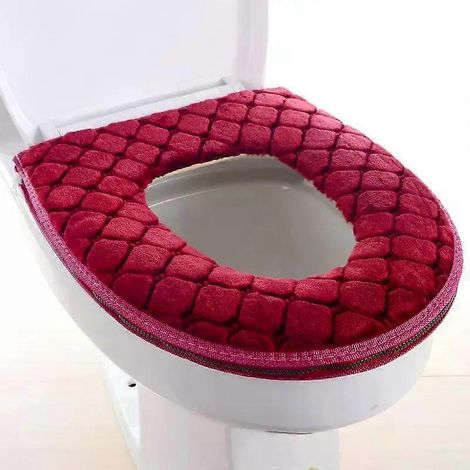 Housse de siège de toilette en peluche imperméable, modèle universel, anneau de toilette lavable avec fermeture éclair, tapis de bain décoratif (1/4)