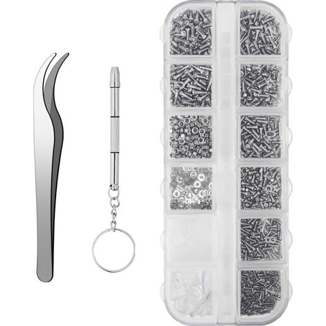1000-teiliges Brillen-Nasenhalter-Uhrmacherschrauben-Set, 12 Gitterschrauben, rahmenloses Sonnenbrillen-Zubehör