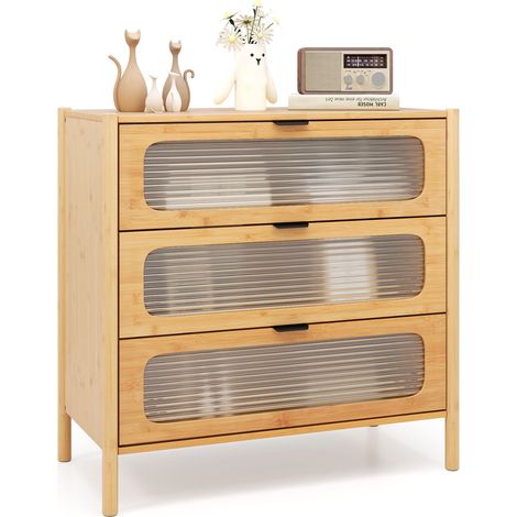 COSTWAY 3-Drawer Dresser Mid Century Modern Chest of Drawers-Natural (1/5)
