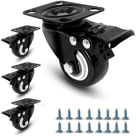 4 Roulettes Pivotantes avec Frein 50mm en Caoutchouc Castor Roues pour Meubles avec Capacité de 280kg Roulette Sans Traces au Sol pour Charge Lourde - Roue en Caoutchouc pour Chariot (1/5)