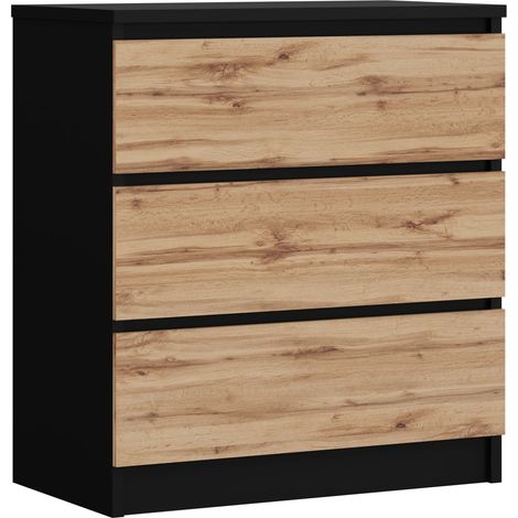 Cassettiera 3 cassetti, Nero Opaco / Rovere Wotan, 70 x 79 x 39 cm (1/5)