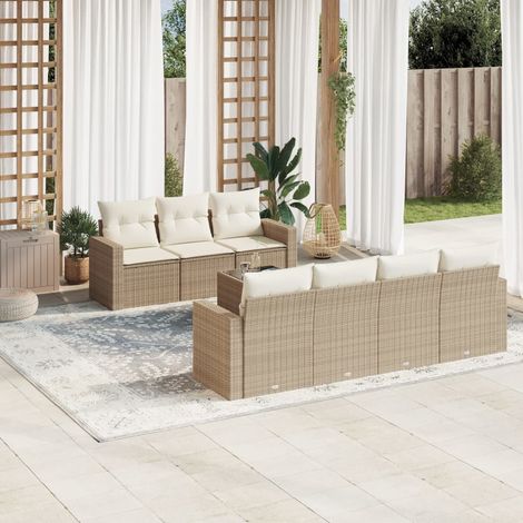 8-tlg. Garten-Sofagarnitur mit Kissen Beige Poly Rattan (1/3)