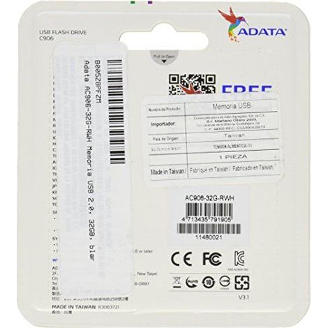 ADATA 32GB C906 32GB USB 2.0 Color blanco unidad flash USB - Memoria USB (USB 2.0, Tapa, Color blanco, Windows 2000, Windows 2000 Professional, Windows 7 Home Premium, Windows 7 Professional, Windows (1/5)