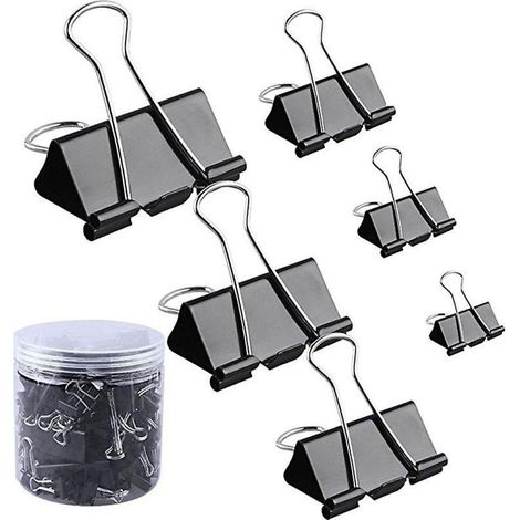120 Pinces à reliure, métal robuste, 6 tailles assorties, noir, pour documents et bureau (1/5)