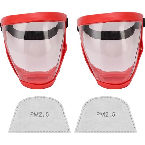 2 pièces écran facial transparent adulte rouge blanc, protection réutilisable avec ceinture élastique et coussins filtrants, anti-poussière sécurité (1/5)