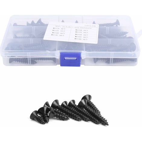 Ensemble de 90 vis autotaraudeuses noires à tête fraisée hexagonale, outils à main et accessoires de quincaillerie (1/5)