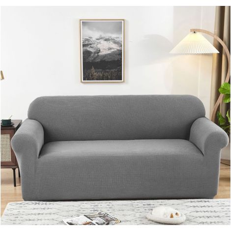 Copridivano a 3 posti ultra morbidi ed eleganti per cani, animali domestici e gatti, in jacquard spandex antiscivolo per divano da soggiorno, 3 posti, grigio chiaro (1/5)