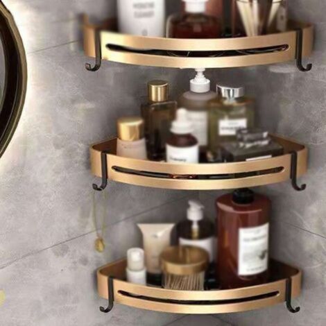 Organisateur de Douche étagère de Douche d'angle étagère de Bain Murale avec Crochets Pas de perçage adhésif Espace Aluminium pour Cuisine Salle de Bain,Golden-3-Story (1/5)