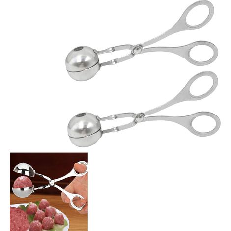 Paquete de 2 bolas de acero inoxidable para hacer bolas de albóndigas, pinzas de bola de carne sin pegar, moldes para hacer pasteles, pinzas de hielo, herramienta para hacer albóndigas para cocina (1/5)