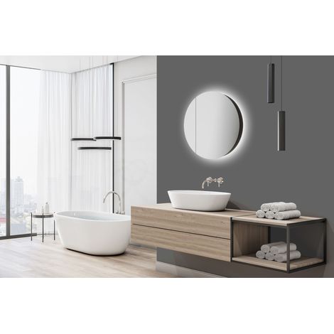 Badezimmerspiegelschrank mit Beleuchtung TALOS Picasso Style Spiegelschrank schwarz Ø 60cm Modernes Badezimmermöbel mit LED Beleuchtung - mit hochwertigem Aluminiumkorpus (1/5)