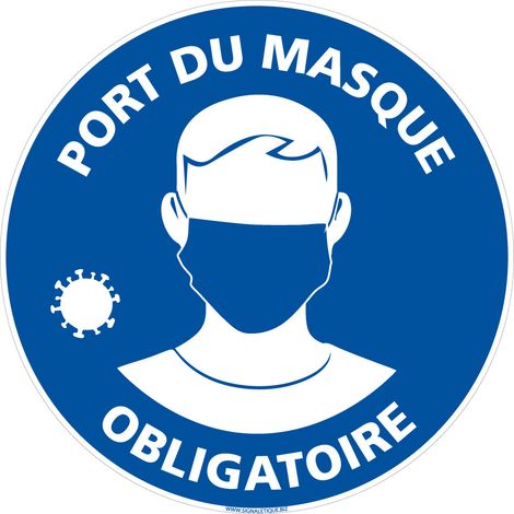 Panneau Port du Masque Obligatoire Rond Bleu. Signalisation CORONAVIRUS. Autocollant Masque Obligatoire, panneau PVC, Aluminium - Adhésif - Diamètre 125 mm (1/4)