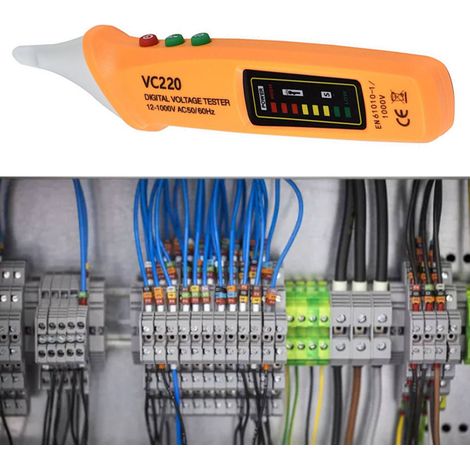 Testeur de tension sans contact, détecteur de voltmètre, affichage LCD, alarme sonore et lumineuse, 12-1000 V (1/5)