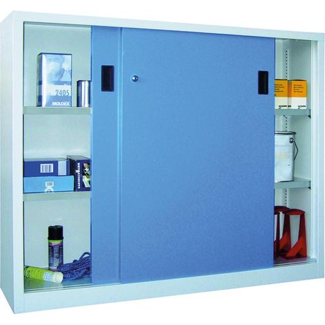 Pavoy Schiebetürenschrank, 1200x2000x400 mm, 4 Böden gepulvert, RAL 7035/5012 (1/5)