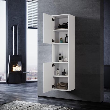 SONNI Badezimmer Hochschrank Weiss 130 x 33 x 28 cm badezimmerschrank Schmal hängend Badezimmermöbel