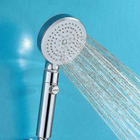 Douche à main chromée 3 jets haute pression, anti-calcaire avec interrupteur marche/arrêt, pommeau économique en chrome pour salle de bain, design économe en eau. (1/5)