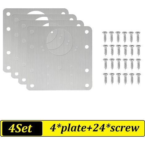 (A-4Sets) Kit de réparation de charnières de porte d'armoire, plaque de montage en acier inoxydable, outil de réparation inclus (1/5)