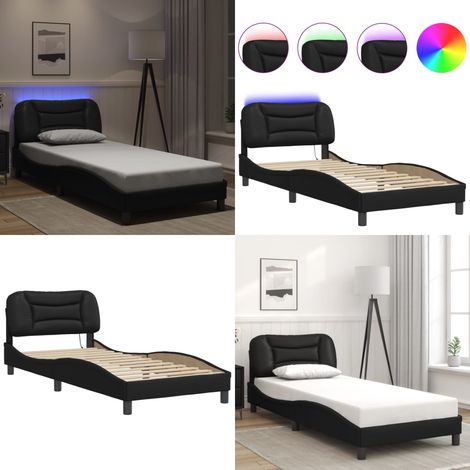 Bettgestell mit LED Schwarz 90x190 cm Kunstleder - Bettrahmen - Schlafzimmermöbel - Doppelbett - Boxspringbetten - Ledertaschen - Home & Living (1/5)