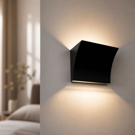 Applique murale LED style nordique, fer peint noir/blanc, design courbé, E14, 20x14cm, idéale pour chambre et couloir (1/5)