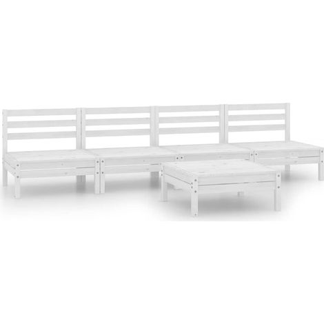 Set Divani da Giardino 5 pz Salotto da Giardino Bianco in Legno Massello di Pino (1/5)