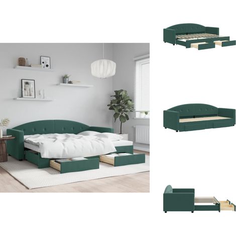 Tagesbett Ausziehbar mit Schubladen Dunkelgrün 80x200 cm Samt - Sofa Bett - Schlafcouch - Gästebett - Tagesbett - Wohnzimmer Möbel (1/5)