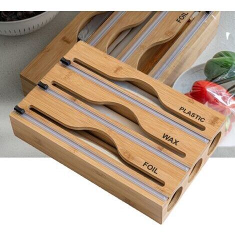 Organisateur de rangement pour sacs Ziplock, boîte de rangement pour emballage plastique, organisateur pour papier d'aluminium et emballage plastique avec coupe-glissière bidirectionnelle, économiseur (1/5)