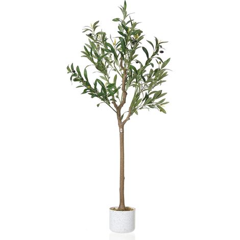 Olivier Artificiel en Pot - Arbre Faux Olivier 120Cm Très Réaliste pour Déco Maison, Salon, Bureau - Pas d'entretien, Base Lourde Incluse (1/5)