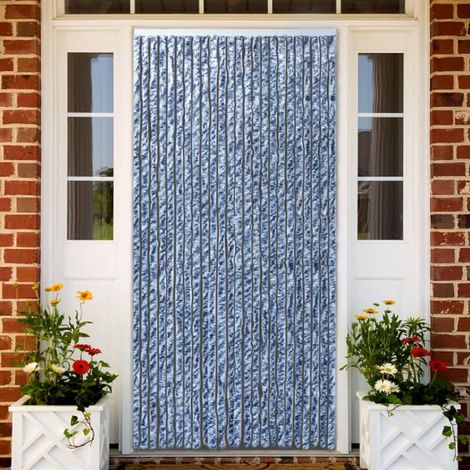 Rideau de porte amovible,Moustiquaire Bleu blanc et argenté 100x220 cm Chenille - DH18626 (1/5)