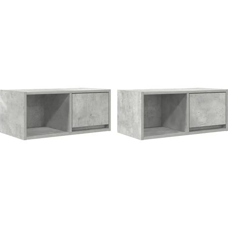 Lot de 2 meubles TV muraux design épuré salon 60 x 31 x 25,5 cm en bois d'ingénierie gris béton