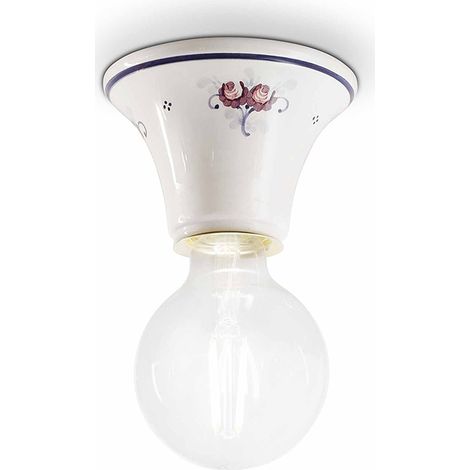 Plafoniera Classica Trieste Bianco Decorato Filo Blu 1 Luce E27 (1/5)