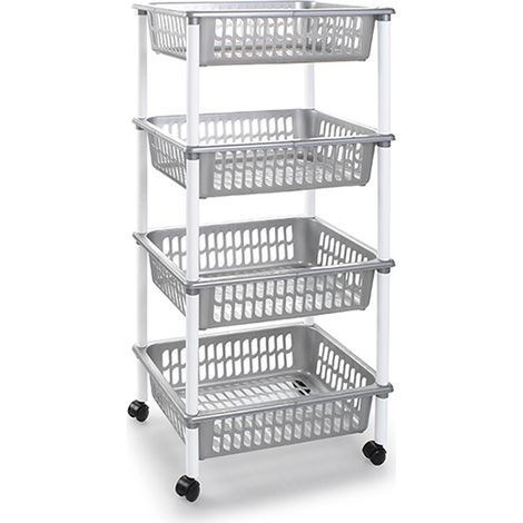 PLASTICFORTE verdulero con ruedas 4 pisos plata , Verdulero con ruedas 4 pisos plataFabricado en plástico de alta resistenciaFácil del limpiarPerfecto para su cocina (1/2)