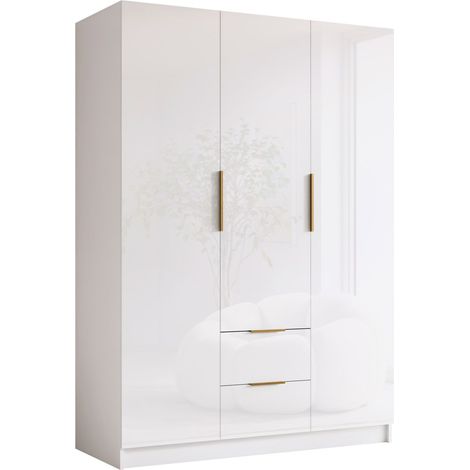Armario Closico Calvron I, Blanco + Blanco brillante, 216x150x60cm, Puertas de armario: Con bisagras, Número de estantes: 0