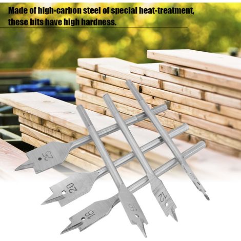 Lot de 6 mèches plates en acier à haute teneur en carbone pour le travail du bois, de 10 à 25 mm